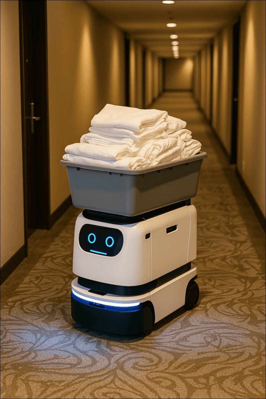 As People Disappear, Autonomous Robots Take Over 4 Hotel-Laundry-Collection-Robot